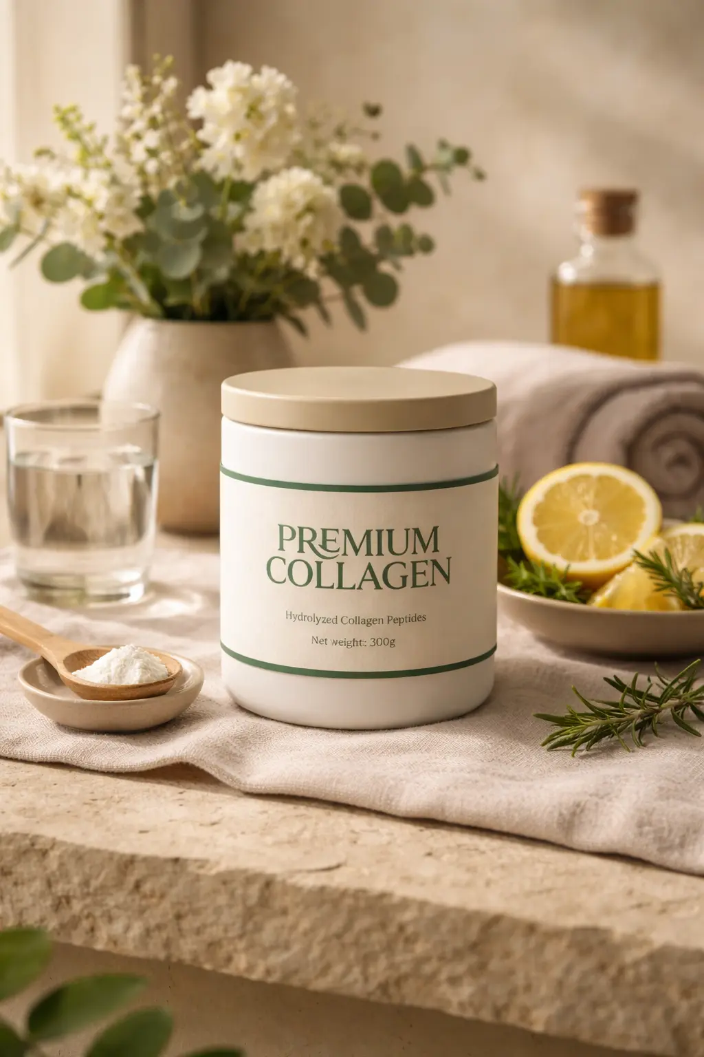 Balení Premium Collagen s čistým, minimalistickým designem